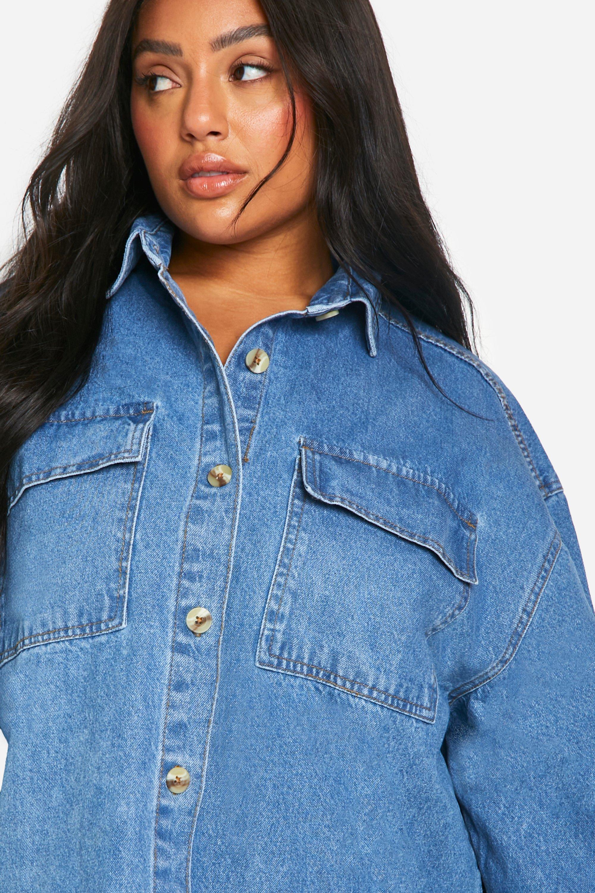 Boohoo denim shirt dress clearance